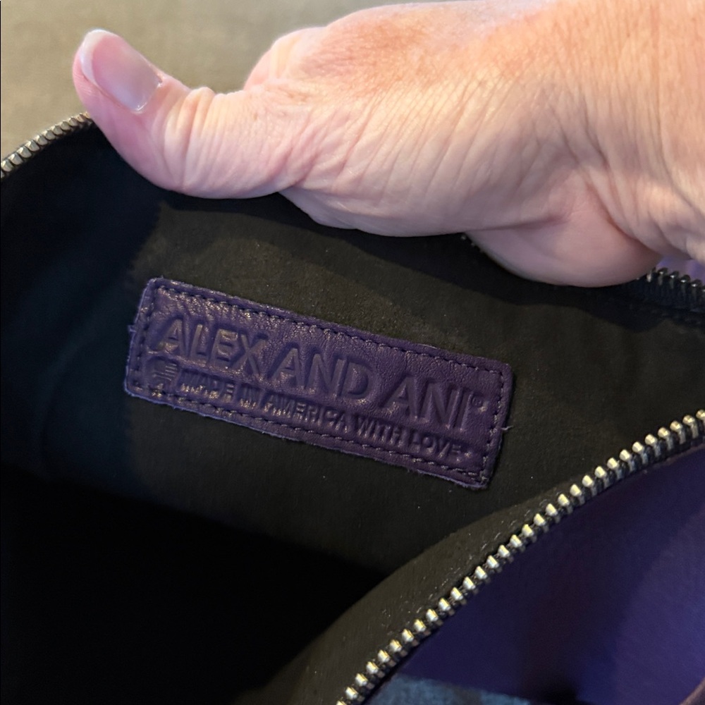 Alex and Ani Gabriel Embossed Leather Fold Over Purple Clutch (TD) - Picture 6 of 6